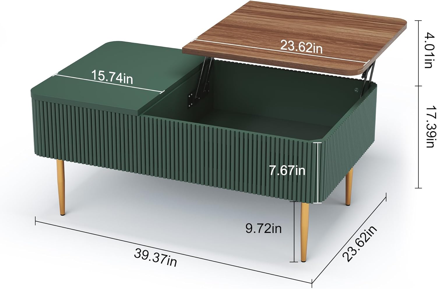HLR 39" Lift Top Coffee Table with Hidden Storage Compartment, Modern Rising Wood Dining Center Table with Drawer for Small Space, Living Room, Office, Green