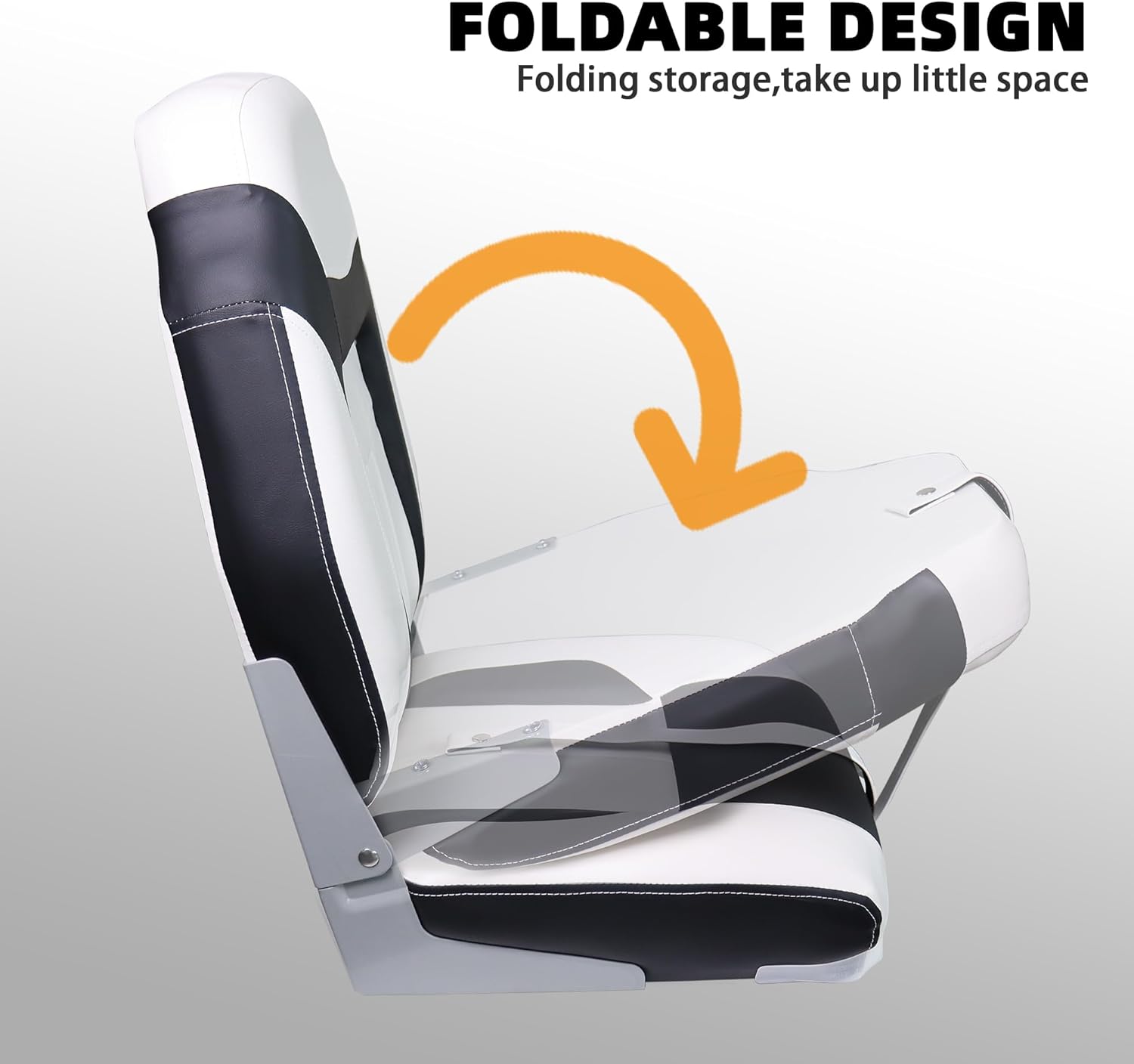High Back Boat Seats 2 Pack, Folding Fishing Bass Boat Seat, White and Black