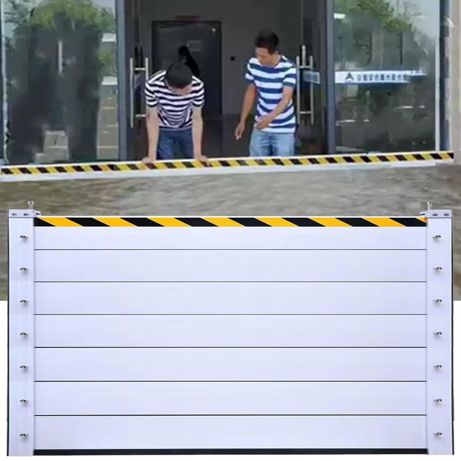 Metal Reusable Removable Flood Gate, Flood Preventing Barrier for Subways Garage, Thick Aluminum Flooding Water Barrier with Reflective Stickers, Length Customized(H-5.2ft(1.6m),L-8ft(2.44m))