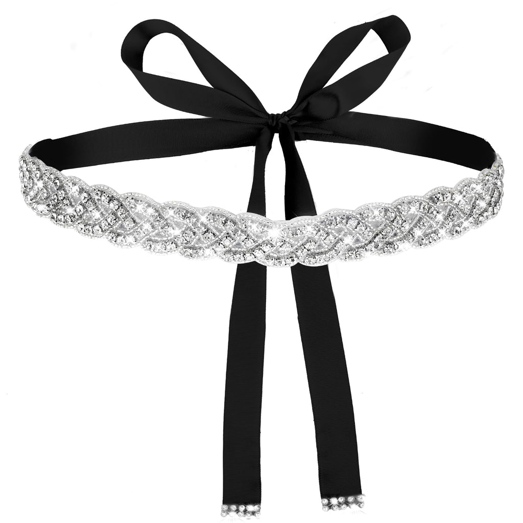 Amaxiu Handcrafted Bridal Rhinestone Wedding Belt for Women, Bling Crystal Belts Glitter Ribbon Women lightly Belt for Jeans Dress Shiny Party Waist Belt (Black)