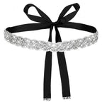 Amaxiu Handcrafted Bridal Rhinestone Wedding Belt for Women, Bling Crystal Belts Glitter Ribbon Women lightly Belt for Jeans Dress Shiny Party Waist Belt (Black)