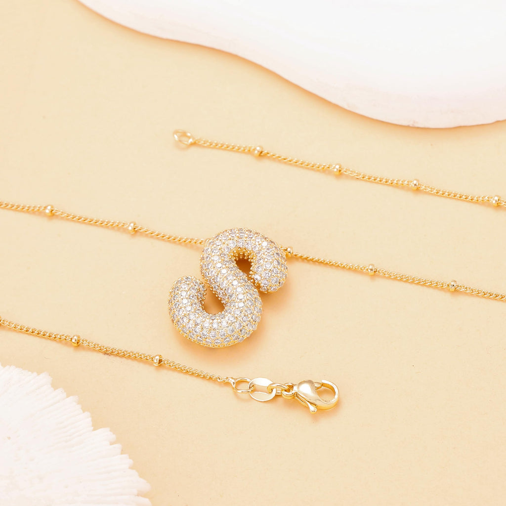 Pwiuor 14k Gold Ballon A Initial Anhänger Halskette Blasenbuchstaben Namenskette Zarte Zirkonia Alphabet Halskette Geburtstagsgeschenke für Frauen