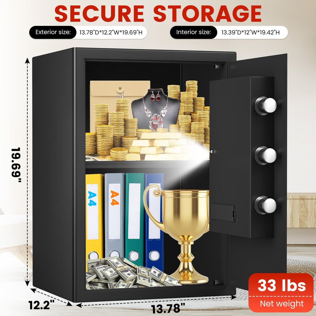 Coffre-fort domestique grand 3,0 pi³ avec sac ignifuge et étanche, coffres-forts numériques pour la maison avec serrure à clavier et clé, coffre-fort pour documents et argent, coffre de sécurité pour bureau, hôtel et usage personnel