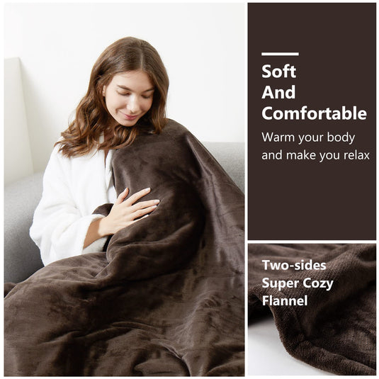 Tefici Electric Heated Blanket Throw, Super Cozy Soft 2-Layer Flannel 50" x 60" Heated Throw with 3 Heating Levels & 4 Hours Auto Off, Machine Washable, ETL&FCC Certified, Home Office Use,Camel