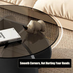 Black Coffee Table, 31.5" Round Glass Coffee Table for Living Room Mid Century Modern Coffee Table Unique Circle Center Table with Wood Base