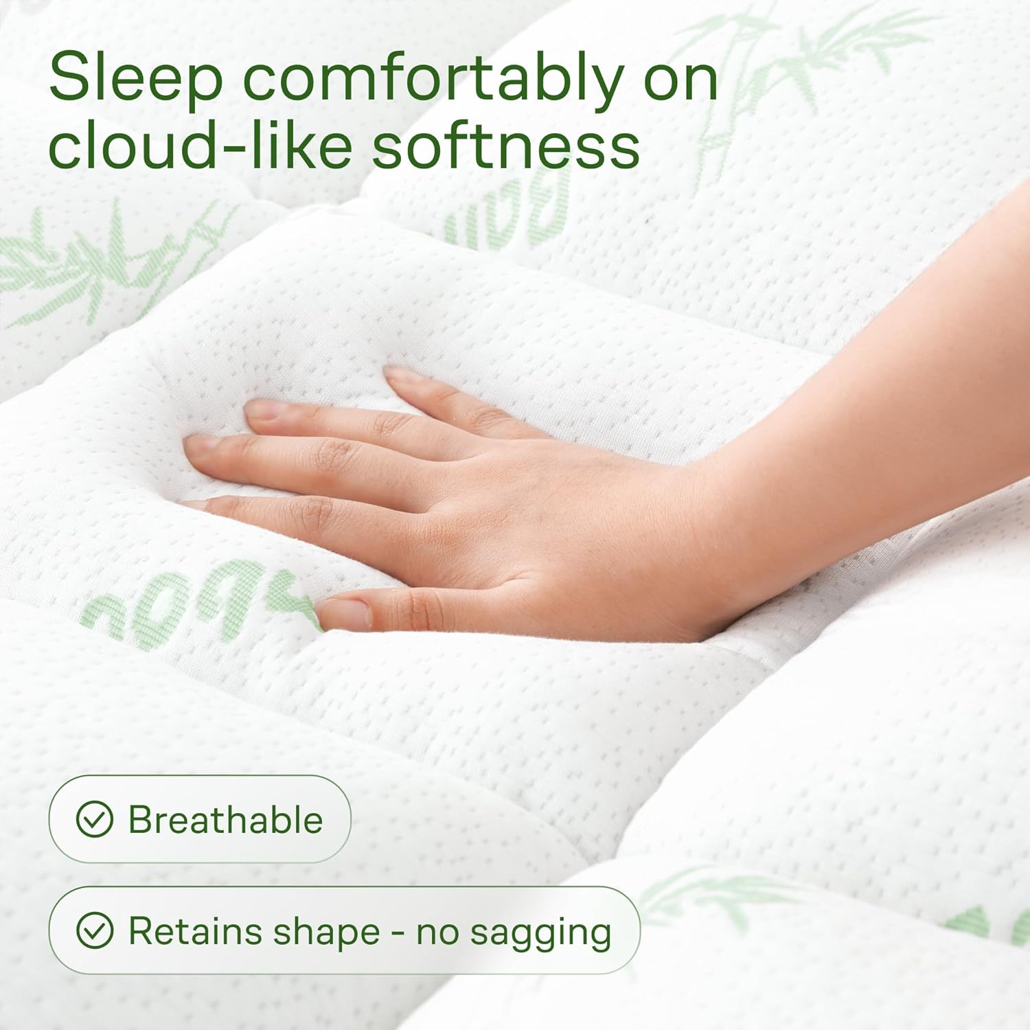 Niagara Sleep Solution Ultra Soft Queen Size Mattress Topper - Viscose Made from Bamboo Pillow Top Mattress Pad for Back Pain Relief - Naturally Cooling for Hot Sleepers, Green