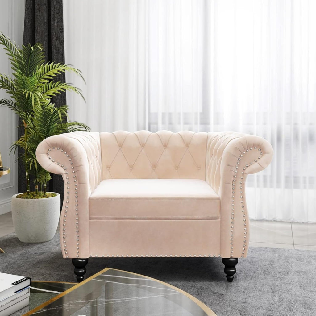 Chesterfield 3 Seater Sofa, Modern Leather Tufted Couch 3 Seater with Rolled Arms and Nailhead Mid-Century Upholstered Couch for Living Room, Bedroom, Apartment and Office, Claret