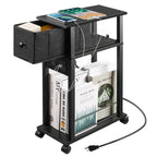 Side Table with Charging Station and Drawer, Narrow End Table with USB Ports and Outlets for Small Space, Living Room, Bedroom and Office, with 4 Wheels (1, Rustic Brown + Black)