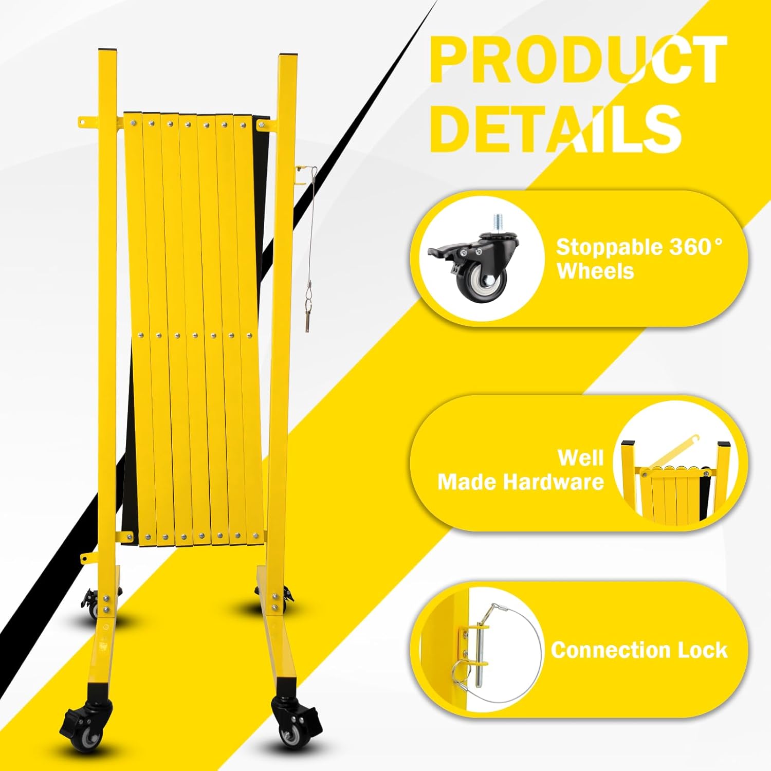 11 Traffic Barricade with Casters, Metal Expandable Barricade, Folding Security Gate, Retractable Fence Outdoor Barricade Fence for Construction Area, Traffic Control（2 Pack)