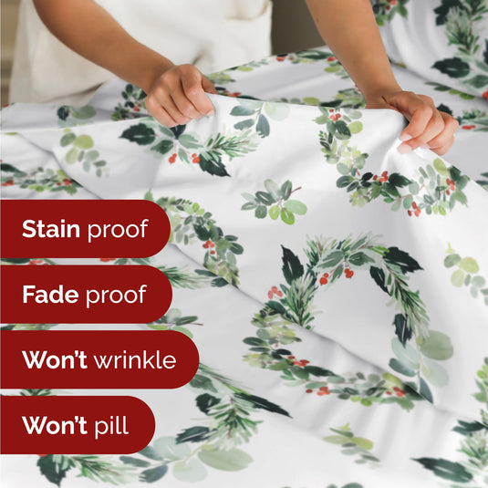 King Christmas Tree Sheet Set - Holiday Xmas Pattern Linen Set - Deep Pockets - Snug Fit - 4 Piece - Wrinkle Free - Comfy & Cooling Festive Winter Bedding - Easy To Care For - Kid Friendly