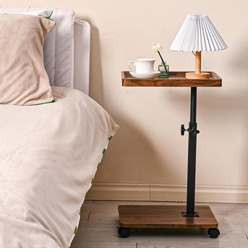 C Table End Table Adjustable Height,C Shaped End for Couch，Snack Tables,360°Swivel TV Tray Sofa Table,Tables That Slide Under,Coffee SideTable for Bed,Chair,Bath-tub (Black Color)