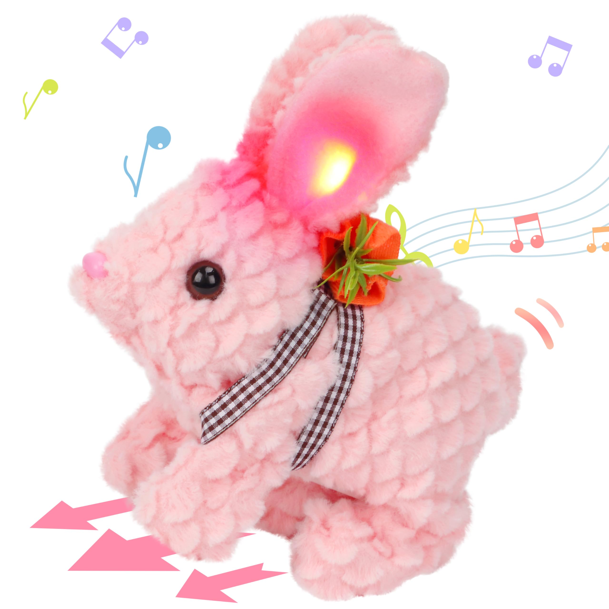 Hopearl Hopping Rabbit with Bell Interactive Electronic Pet Plush Bunny Toy with Sounds and Movements Animated Walking Wiggle Ears Twitch Nose Gift for Toddlers Birthday, Rainbow, 7''