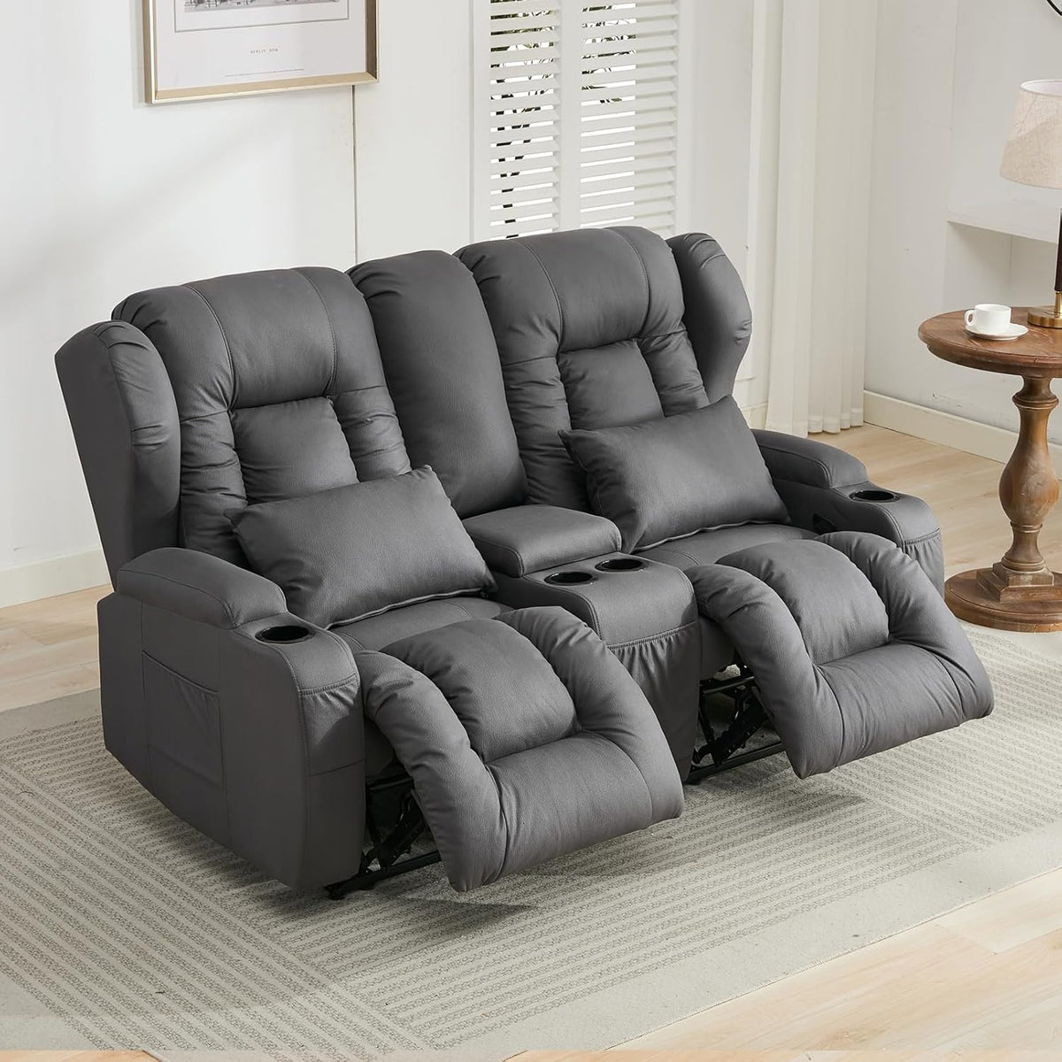 SAMERY 65.5" RV Loveseat Double Recliner With Console | Wall Hugger Reclining Sofa | Theater Seats | Couch | Furniture for RV and Home (Dark Gray)