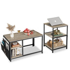 WLIVE Coffee Table, 31.3" and 18.7" Small Coffee Tables for Living Room, Modern Center Table and Side Table Set with Storage Side Pouch for Bedroom, Apartment, Rustic Brown