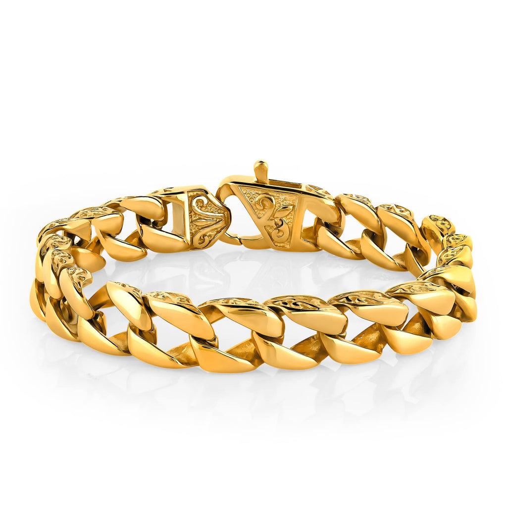 Urban Jewelry Beautiful Fleur De Lis Mens Link Bracelet 8.5 Inch, Link Chain Bracelet for Men (316L Stainless Steel Silver or 24K Gold Plated)