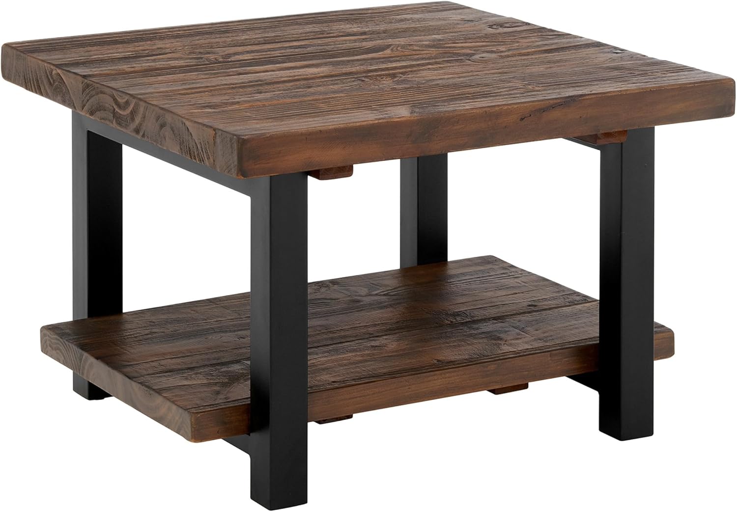 Pomona 27-Inch Rustic Square Coffee Table – Solid Pine Wood with Natural Weathered Finish and Industrial Metal Legs – Small Space Living Room Accent by Alaterre Furniture