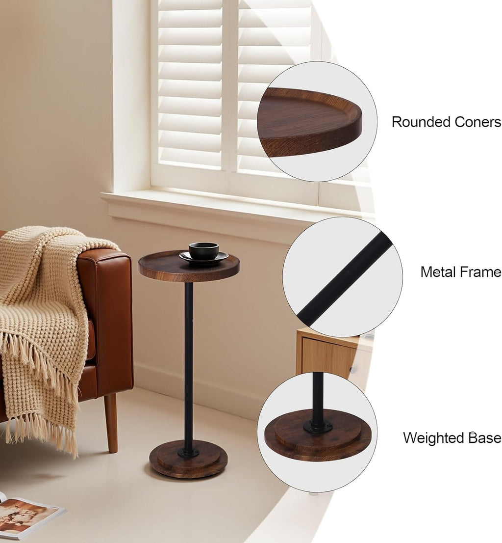Home Dector Sofa Side Table, Small Drink Table for Small Spaces, Coffee End Table with Wood Leg for Living Room, Bedroom, Corners(Rustic Brown)