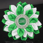 Greek Sorority Paraphernalia Gift Sorority Brooch Pin for Women White & Green Satin 5.5" Pearl Flower Pin
