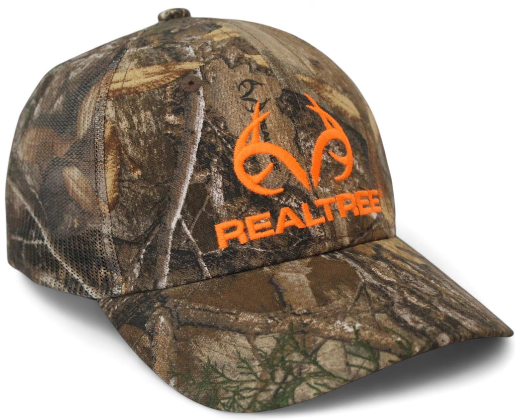 Realtree Edge Blaze Logo Camo Mesh Trucker Cap Hat Snapback svedtransporterende bånd Lav-mellem profil Struktureret forbuet skygge Camouflage kasket