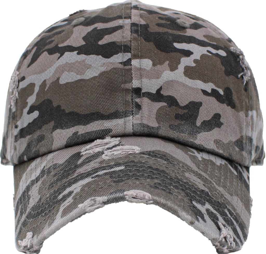 KBETHOS KBE-VINTAGE BLK-CAM Vintage Washed Cotton Baseball Cap, Black Camo