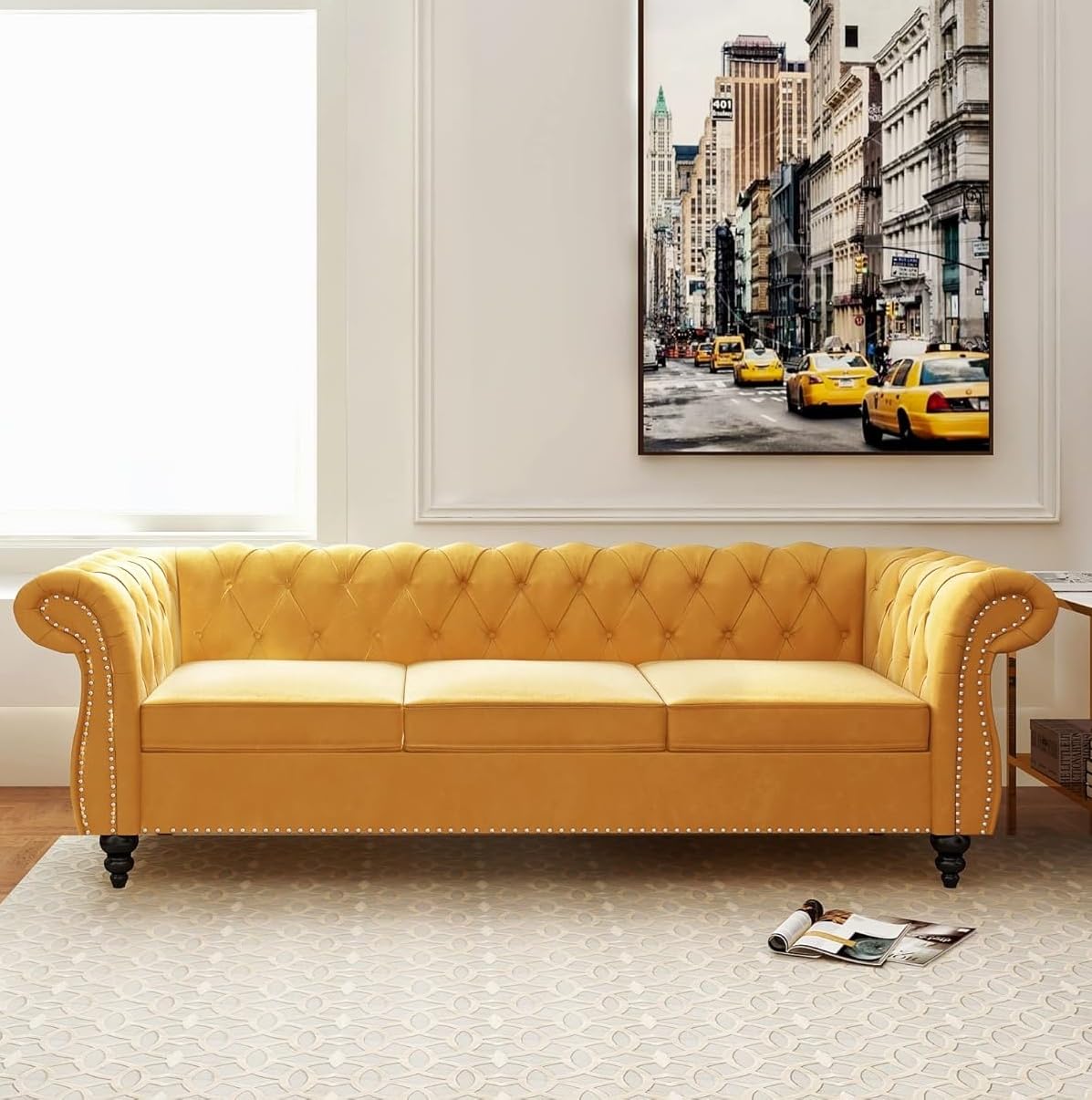 AVZEAR Chesterfield Loveseat Sofa, Upholstered Sofa Modern 2 Seater Couch Sofa Set Style Button Tufted, Mid-Century PU Chesterfield Sofa for Living Room Apartment, PU Black