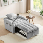 Convertible Single Sleeper Chair Bed,3 in 1 Velvet Futon Sleeper Sofa Bed with Phone Holder&USB Ports,Pull Out Couch Bed,Adjustable Recliner Armchair bed for Living Room,Office,Small Places(Grey)