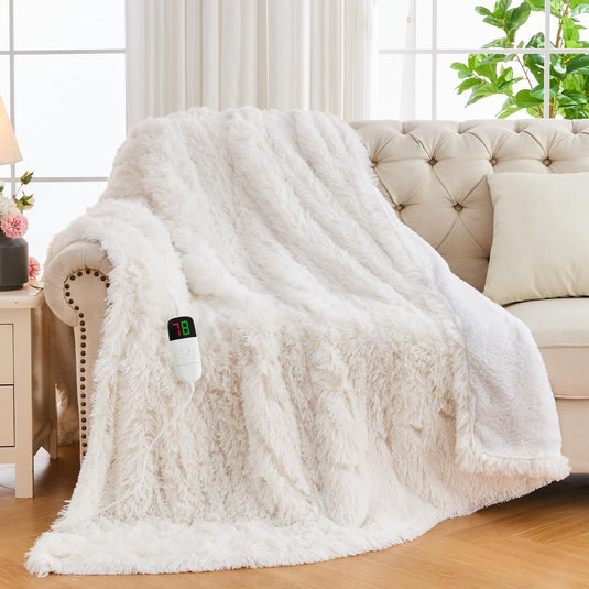 Heated Electric Blanket Faux Fur Throw Size with Fluffy Sherpa Back, Warming Plush Blanket Gift Soft Heating Blankets with 10 Heat Settings, 5 Time Settings, ETL 50"x60",Charcoal Grey