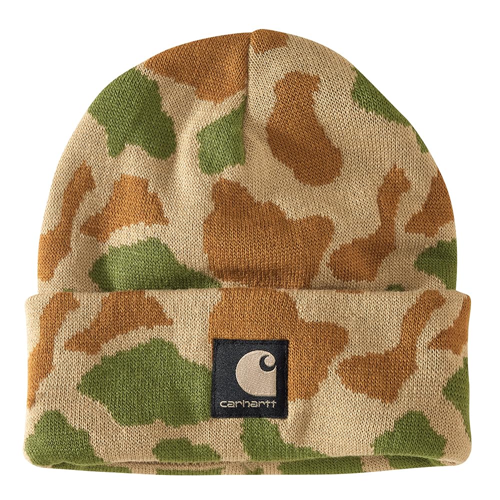 Carhartt herre strikket camo hue, mørk khaki duck camo2