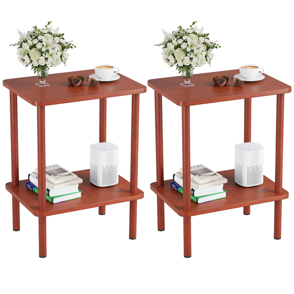 Apicizon 2 Tier End Table, Small Side Table with Solid Wood Legs, Boho Bedside Table with Storage Shelf, Nightstand for Small Spaces, Bedroom, Living Room, Entryway, Farmhouse, Easy Assembly, Natural
