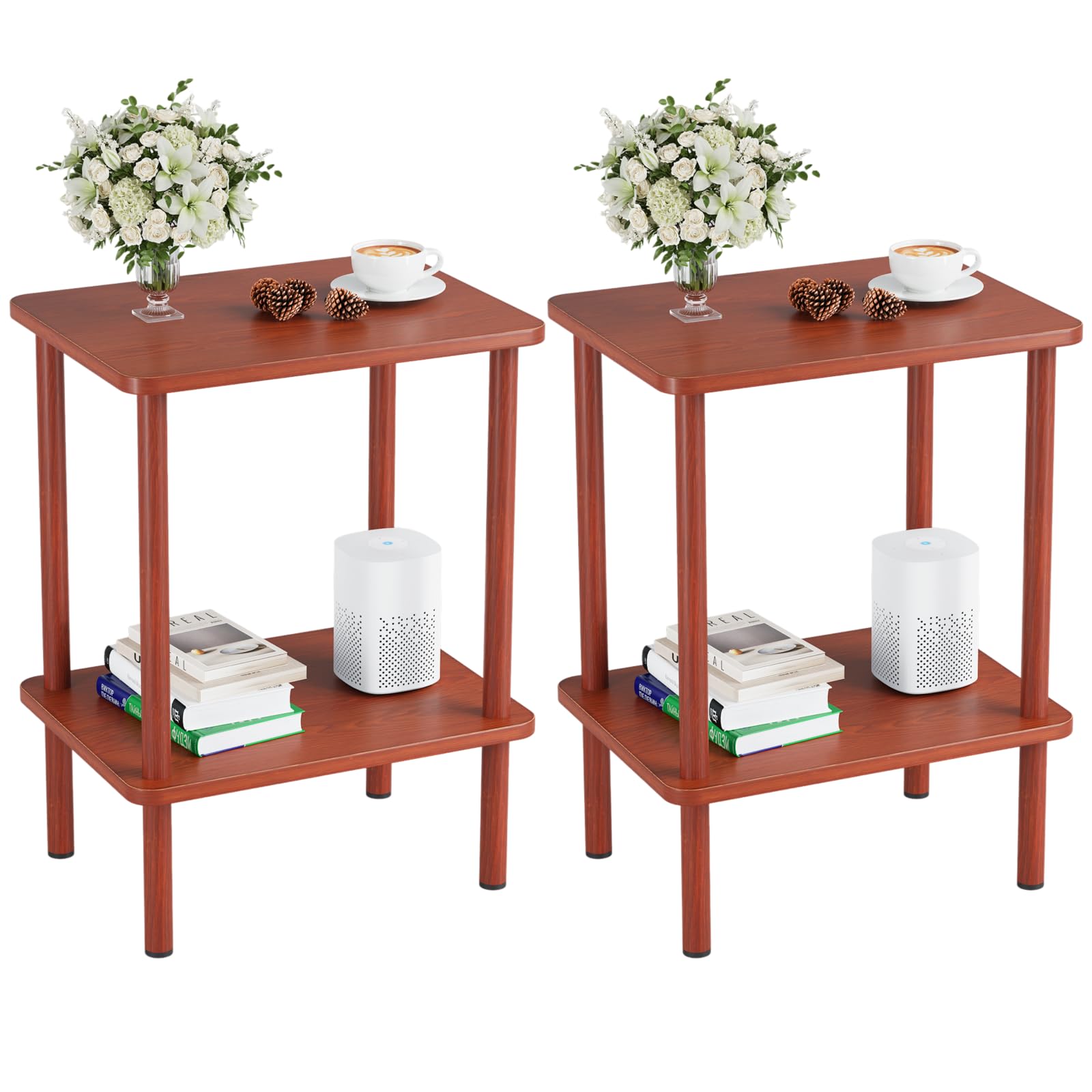 Apicizon 2 Tier End Table, Small Side Table with Solid Wood Legs, Boho Bedside Table with Storage Shelf, Nightstand for Small Spaces, Bedroom, Living Room, Entryway, Farmhouse, Easy Assembly, Natural