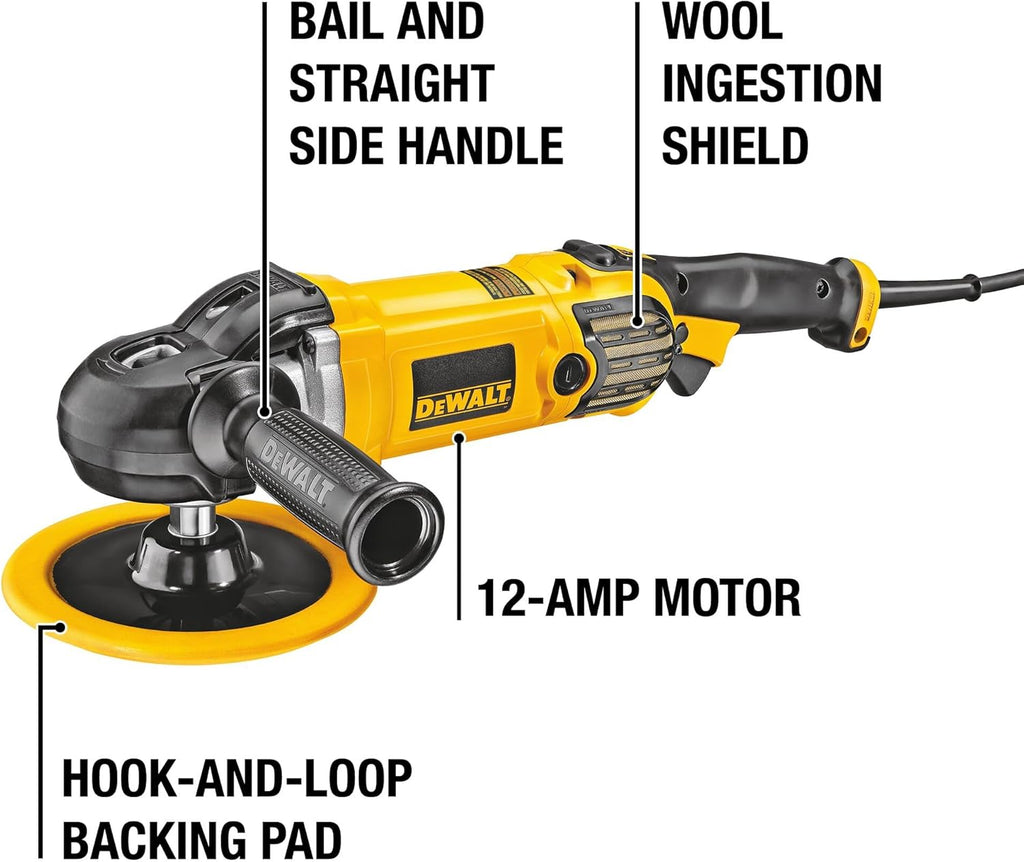 DEWALT Buffer Polisher, 7-in-9-in, 12 amp, Variable Speed Dial 0-3,500 RPM’s, Corded (DWP849X)