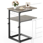 Vagusicc C Shaped End Table, 33" Tall Couch Table Adjustable Height Side Table, Sofa Table That Slide Under, C Table End Table TV Tray Coffee Arm Table for Living Room, Bedroom, Small Spaces, Brown