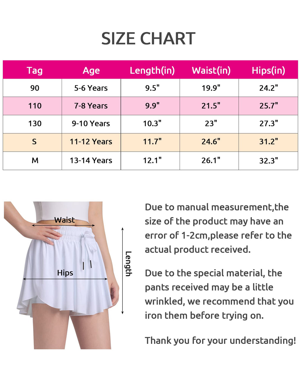 KEREDA Pige Flydende Shorts, Sommerfugl Shorts til Teen Piger med Spandex Foring 2-i-1 til Løb, Fitness, Atletik, Træning 1 Pakke 7-8 År (Hot Pink)