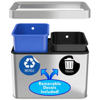 iTouchless 5.3 Gallon Open Top Trash Can & Recycle Bin Dual Compartment Combo, includes Decals, 20 Liter, Stainless Steel, Removable Buckets, For Kitchen, Office, Bedroom