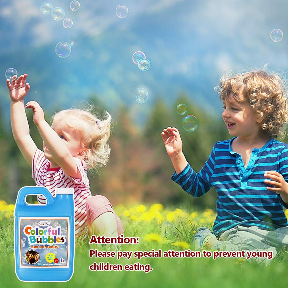 Lulu Home Konzentrierte Seifenblasenlösung, 1 L/33,8 OZ Nachfüllung für Seifenblasenmaschinen, Riesenseifenblasenstäbe und Gebläse - Bis zu 2,5 Gallonen für Kindergeburtstagsfeiern