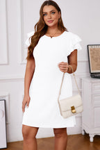 Runwind Plus Size Summer Dresses for Curvy Women Casual Crewneck Short Flowy Sleeve Cute Mini White Dress Women 3XL