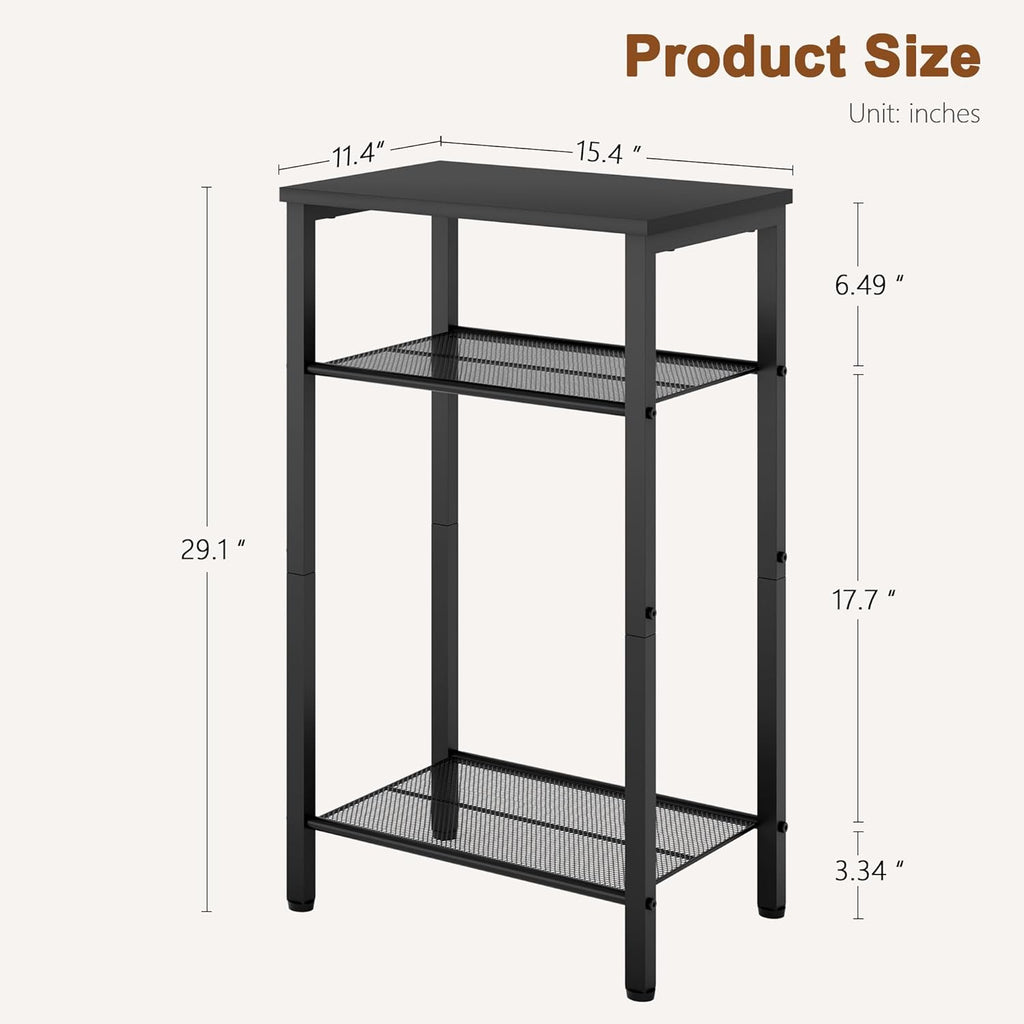Hoctieon 3 Tier End Table, Telephone Table, Tall Side Table with Storage, Small Nightstand for Small Spaces, Metal Frame, For Living Room, Bedroom, Sofa Couch, Hall, Easy Assembly, Black