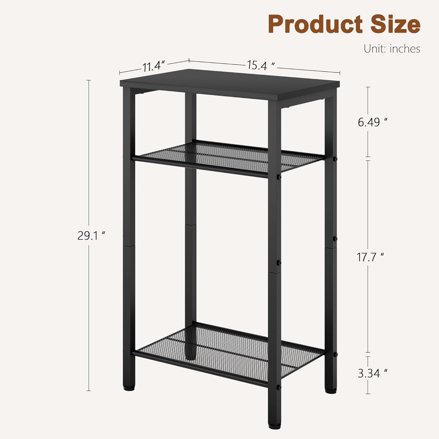 Hoctieon 3 Tier End Table, Telephone Table, Tall Side Table with Storage, Small Nightstand for Small Spaces, Metal Frame, For Living Room, Bedroom, Sofa Couch, Hall, Easy Assembly, Black