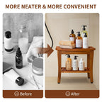 TEAKMAMA 20" Teak Shower Bench Waterproof Wooden Chair for Inside Use, Teak Shower Stool with Shelf for Bathroom, Durable Bath Bench for Elderly, Assembly Required