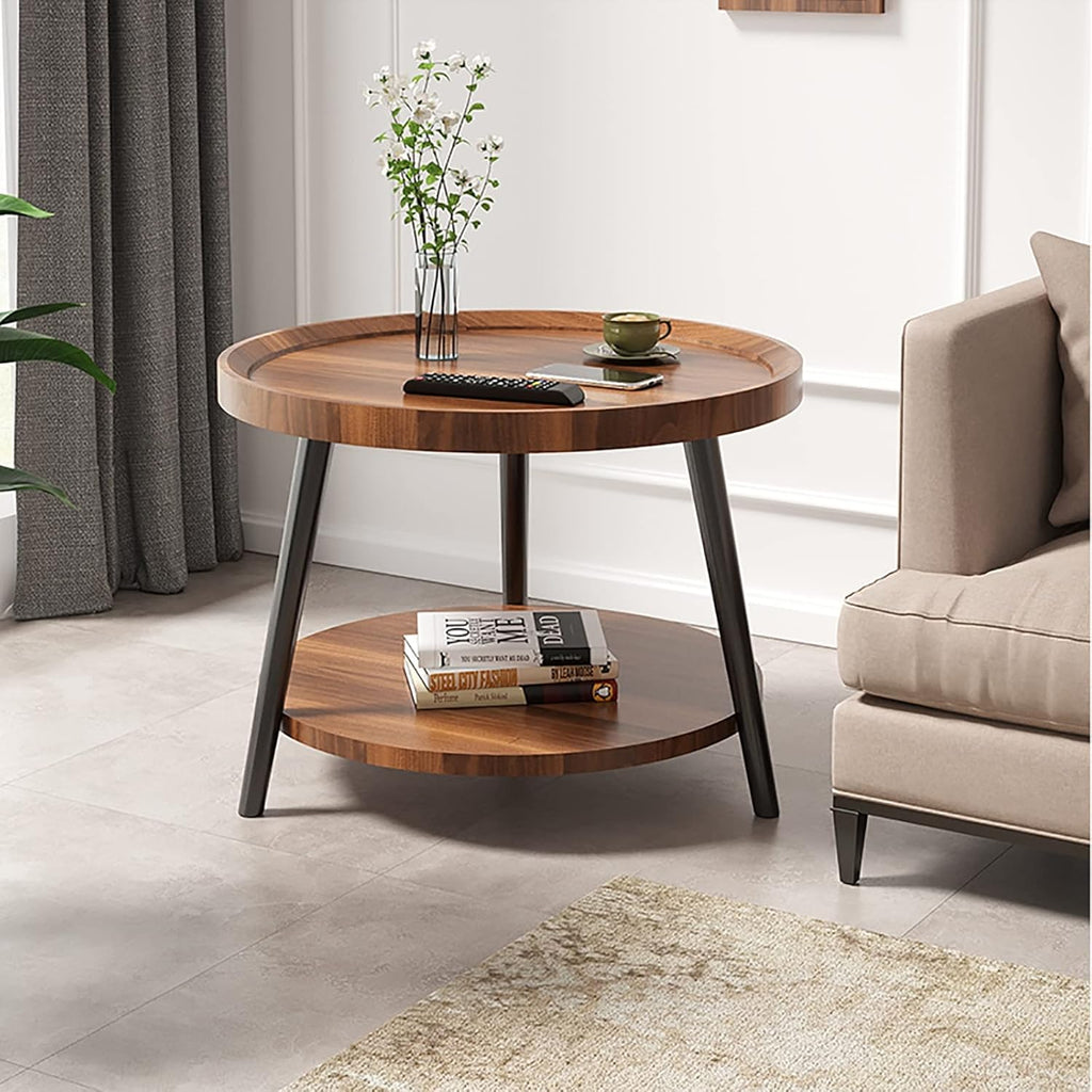 Round Coffee Table, Modern Simple Double-Layer Sofa Side Table/Bedside Table, Corner Table in Balcony Living Room, Tea Table (Color : A, Size : 50cm)
