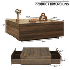 43 Inch Large Square Coffee Table with Storage,Modern Wooden Coffee Tables with 2 Drawers Storage for Living Room,Mid Century Tea Table/Aesthetic Coffee Table Center Table for Home Office(Walnut)
