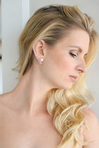 Mariell Pearl & CZ Crystal Rose Gold Wedding Earrings for Bride, Bridesmaid & Mother of the Bride, Prom
