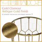 Harper Accent Side Table with Stylish Gold Frame, Round 16" Glass Top, Brushed MetalBase, Modern Metal SideTable or EndTable for Living Room, BedsideTable in Bedroom, Fully Assembled