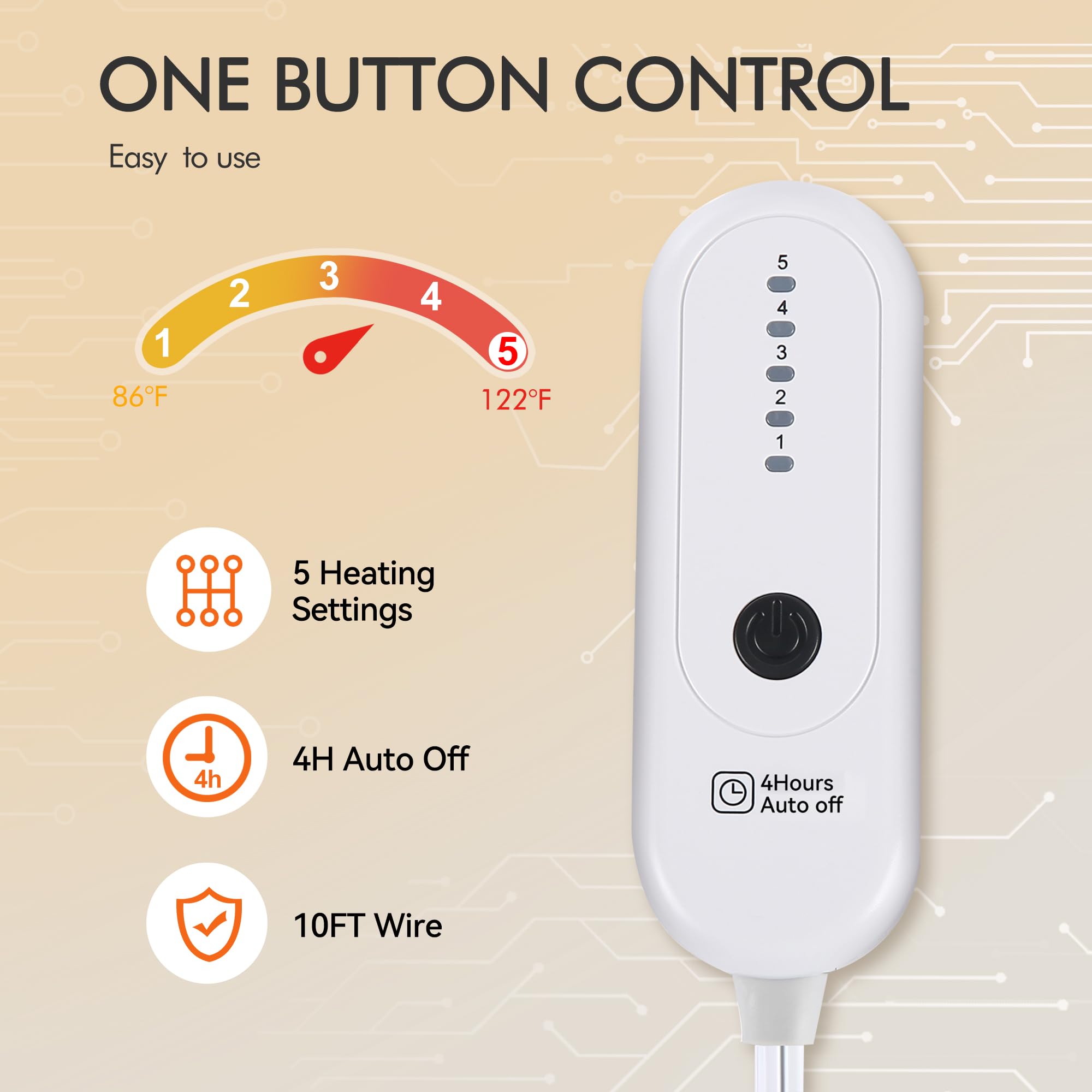 Coperta Elettrica Riscaldata Plaid con 5 Livelli di Riscaldamento e Spegnimento Automatico dopo 4 Ore, Plaid Riscaldato 50"x60" con Certificazione ETL e FCC per Casa e Ufficio, Lavabile in Lavatrice, Grigio Scuro