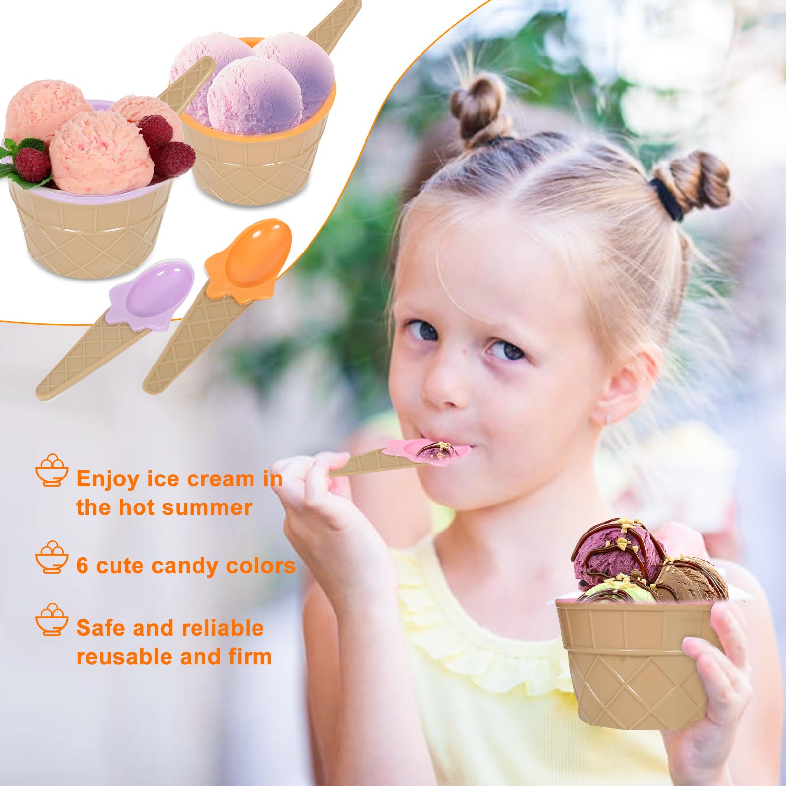 Hbaushun 26 zestaw plastikowych miseczek do lodów z łyżeczkami, wielokrotnego użytku plastikowe kubeczki do lodów, zestaw miseczek do lodów w kolorze cukierkowym z kreskówkami na przyjęcia letnie z mrożonym jogurtem i deserami