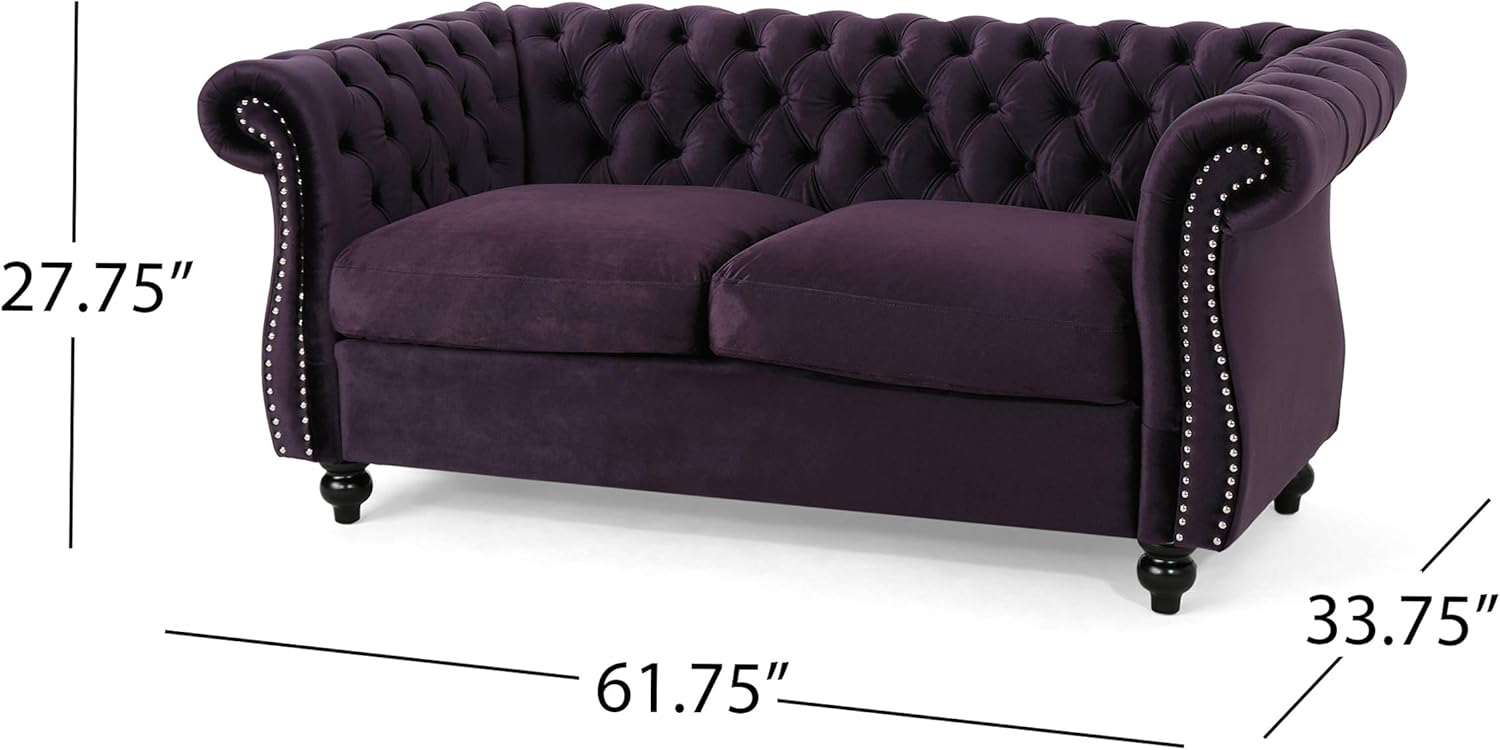 Christopher Knight Home Karen Traditional Chesterfield Loveseat Sofa, BlackBerry and Dark Brown, 61.75 x 33.75 x 27.75