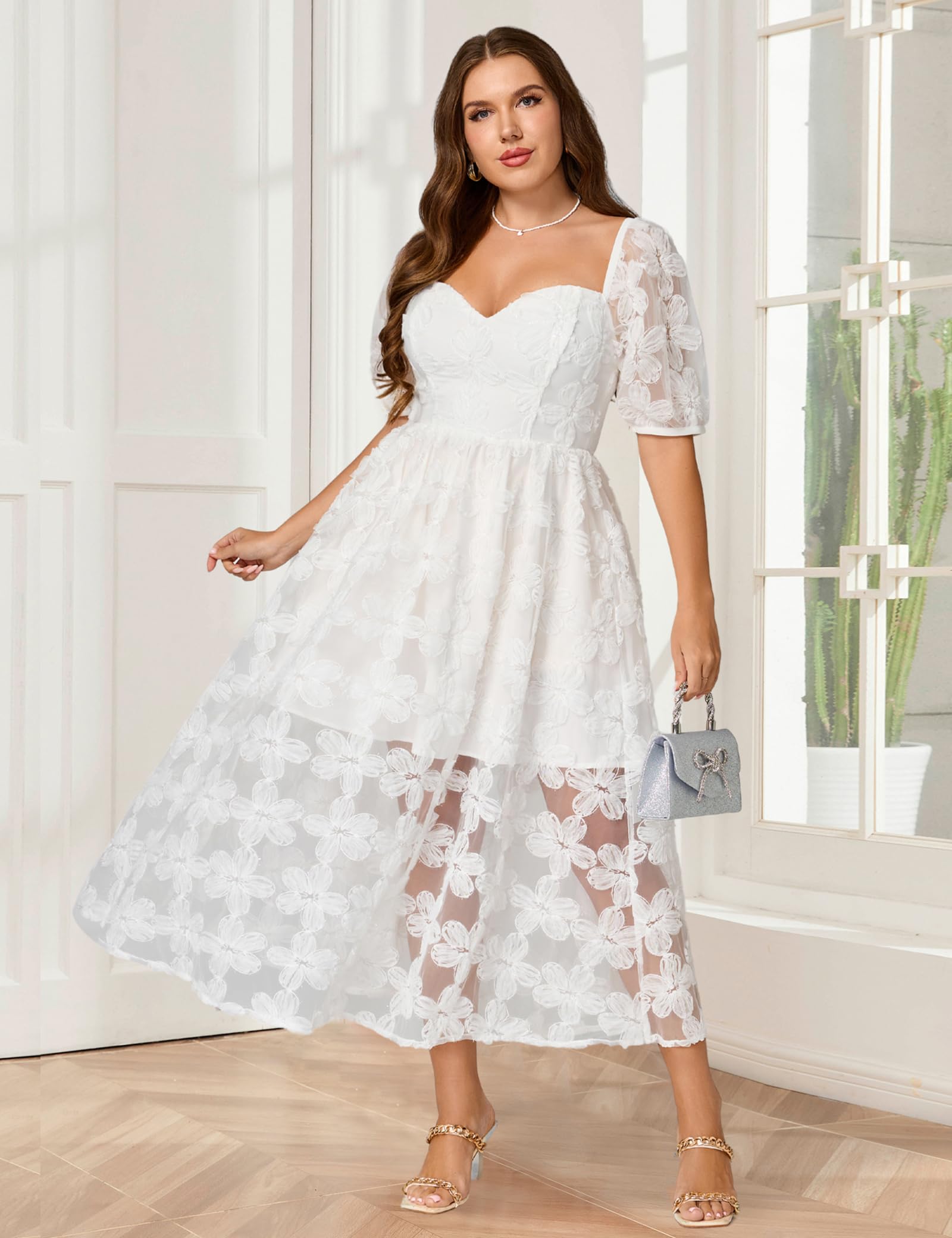 EYWOL Plus Size White Dresses for Women:Prom Wedding Guest Cocktail Formal Graduation Renaissance Party Dress