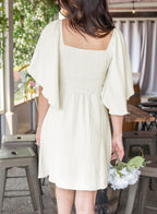 Dokotoo Summer Holiday Dresses for Women 2024 Casual Party Wedding Guest Fall Sexy V-Neck Drawstring Cap Sleeve Elegant Short Beach Dresses Fashion Outfits Mini Dress White