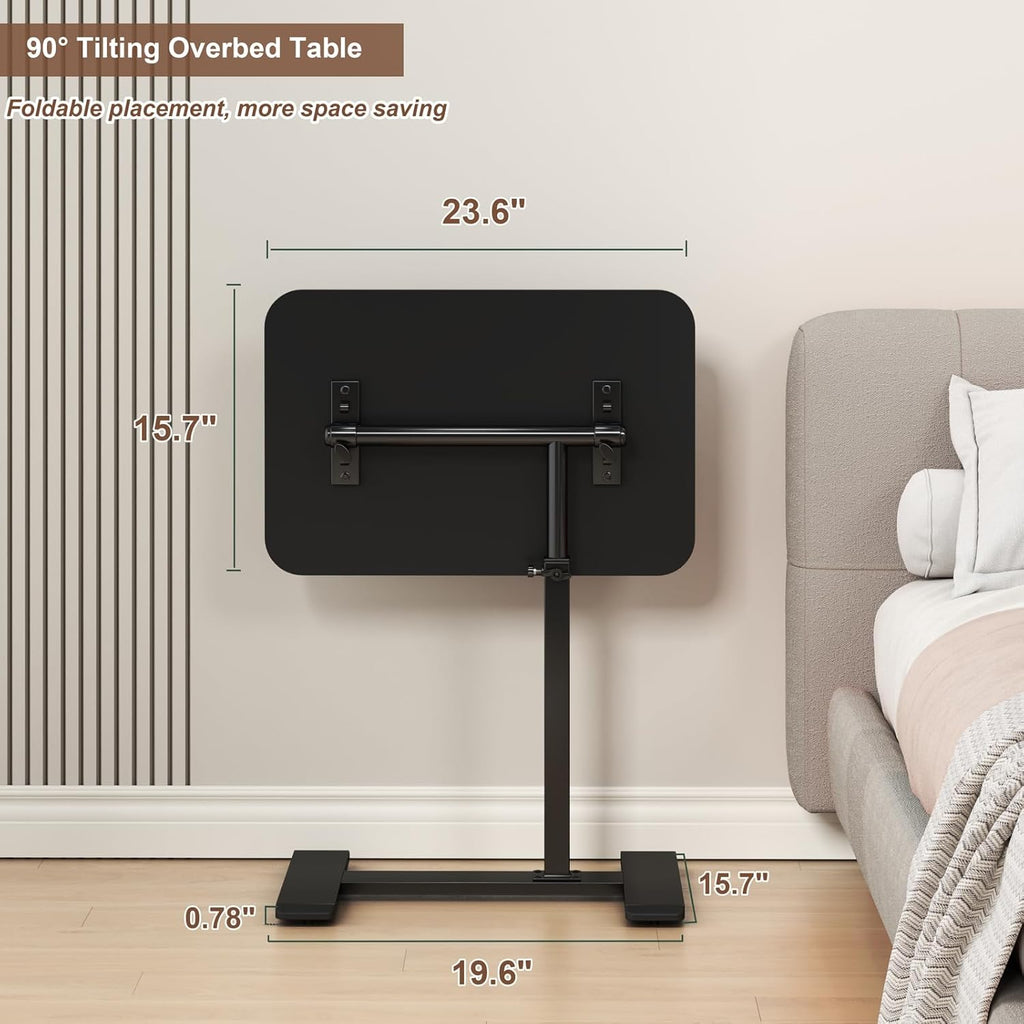 Adjustable Height C Shaped Side Table,360°Swivel Overbed Table,Top Tilting Laptop Stand Table with Hidden Wheels,Mobile Couch End Tables that Slide under,Rolling TV Coffee Table for Sofa/Bed(black)