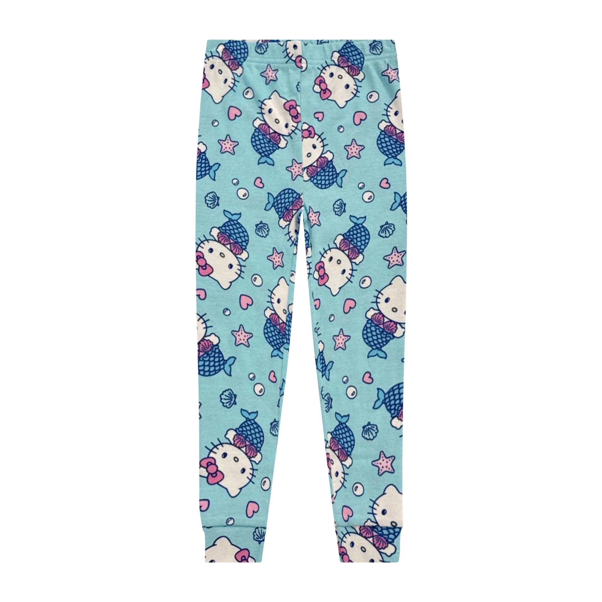 Hello Kitty Girls 4 Piece Pajama Set - Short Sleeve Shirt, Shorts & Pants - 100% Cotton Kids Sleepwear - Official License Pink Blue